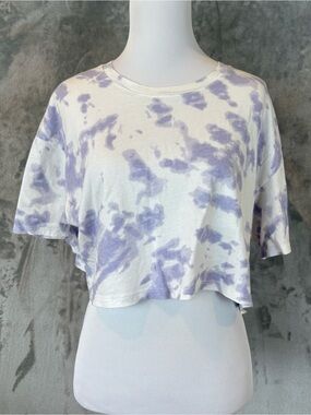 Hollister Lavender and White Cropped Tie-Dye Tee S